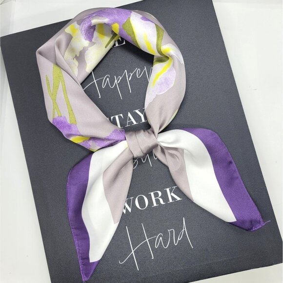 Floral Elegant Women Scarf Bandana Green Purple Vintage Silk Appaerance Top - Picture 1 of 6